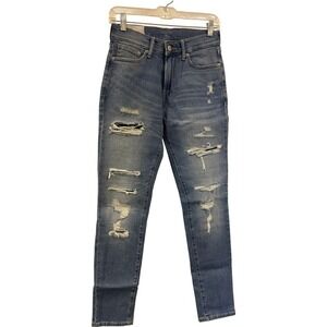 H&M Skinny Coupe Moulante Jeans Size 28/32 Ripped Distressed Denim Blue